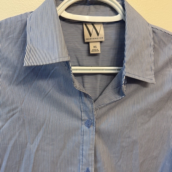 Worthington Blue and White Stripped Button Down Shirt - Picture 2 of 4